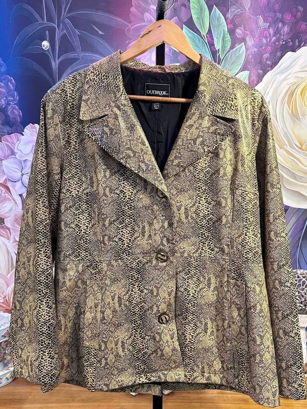 Outbrook L 12/14 Faux Leather Snakeskin Blazer Y2K Mob Wife Statement NWOT